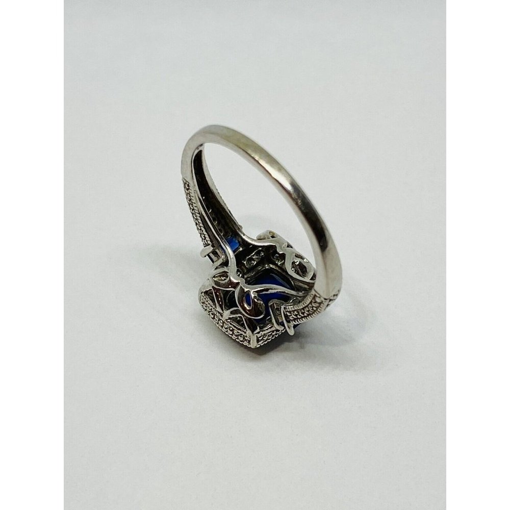 10k White Gold Blue Sapphire & Diamond Halo Ring Signed FLI Size 6.75 - Picture 12 of 12